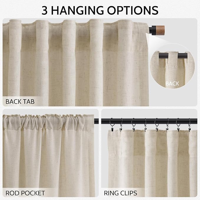108 Inch Long Curtains for Living Room Boho Linen Eclectic Home Decor Light - Image 2