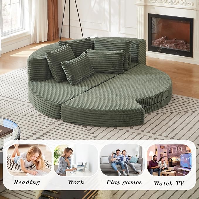 78.5" Corduroy Boneless Round Oversized Sofa, Converts into Two Recliners - Image 7