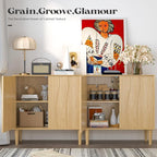Easyego 63″ Mid Century Modern Sideboard Buffet Cabinet, Natural Wood Accent - Image 3