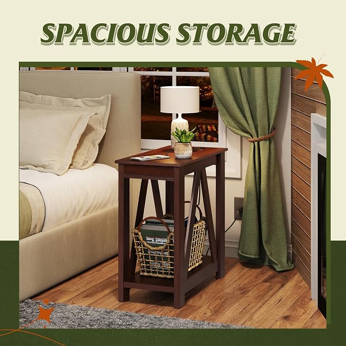 WLIVE Narrow End Table with Charging Station of Open Storage Shelf，Sofa Side - Image 8