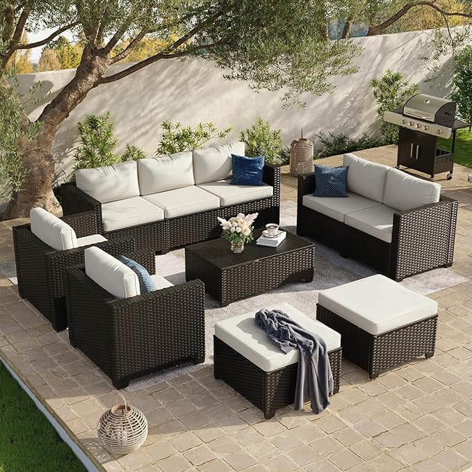 Aoxun 10 Piece Outdoor Patio Furniture Set 7 Seats, Outdoor Sectional by Aoxun