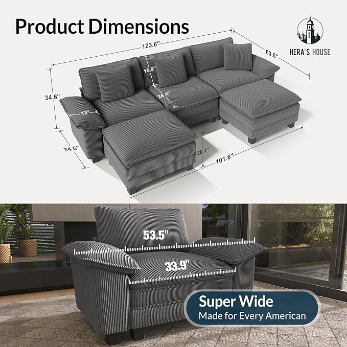 HERA'S HOUSE 124" Modular Sectional Sofa, Oversized U Shaped Couches - Image 2