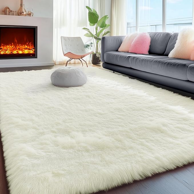 White Fluffy Washable Area Rugs by PAGISOFE