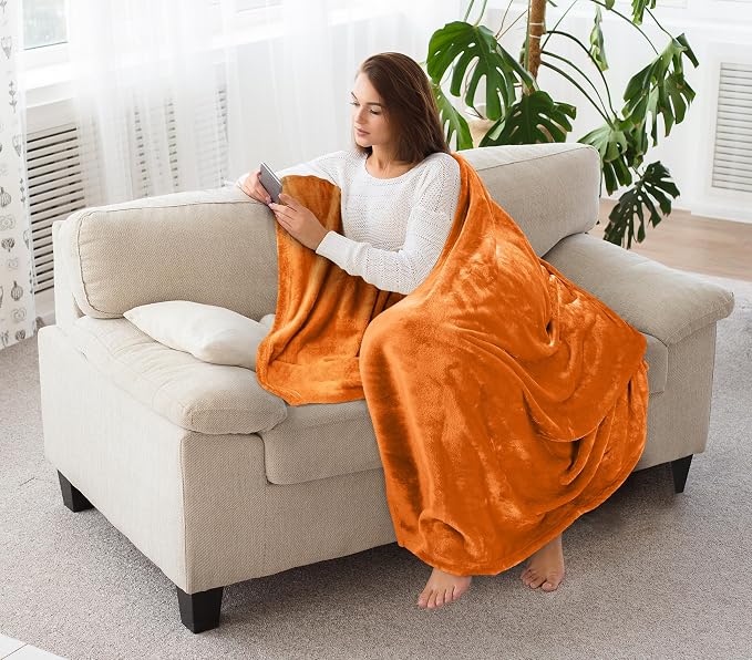 Utopia Bedding Soft Fleece Bed Blanket Twin Size Burnt Orange | Microfiber - Image 6