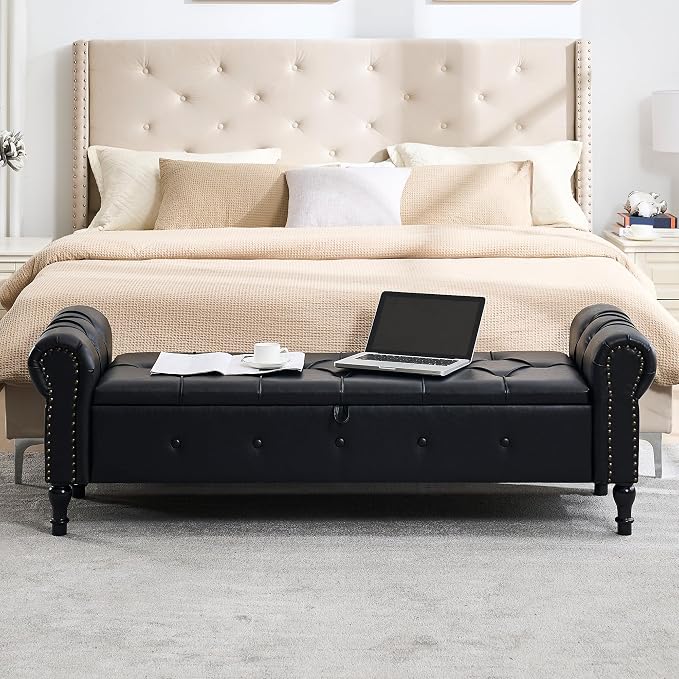 67" Storage Bench for Bedroom, End of King Size Benches - Image 4