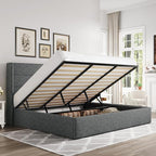 Allewie King Size Lift Up Storage Bed, Modern Wingback Headboard, Hydraulic by Allewie