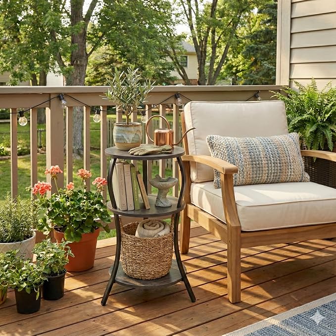 Vintage Small Round Side Table, 3-Tier Slim Waist Circular End Table - Image 9