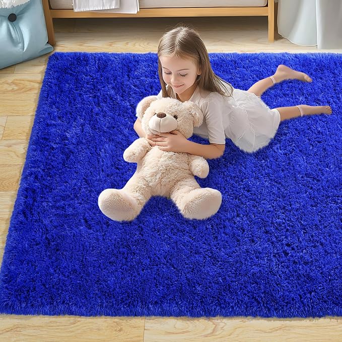 Pionblank Large Area Rug for Living Room 10x14, Fluffy Shag Rug, Royal Blue | - Image 7