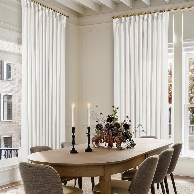 Beige White Pinch Pleat Semi Sheer Linen Curtain W70xL90 1 Panel | Light by Twodrapes