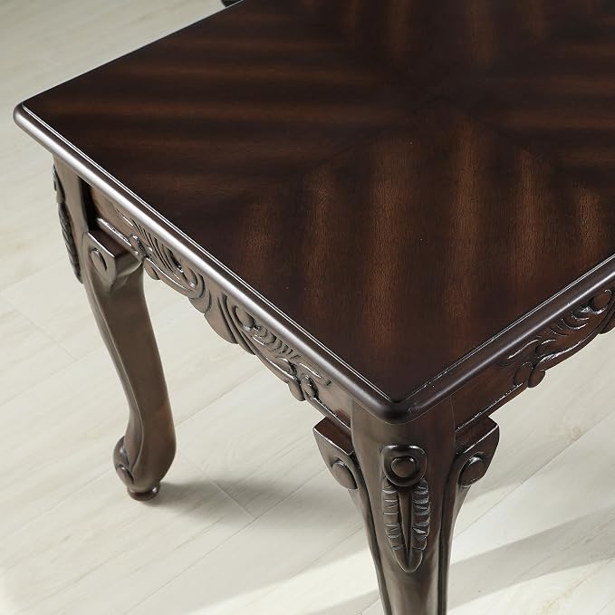Roundhill Furniture Traditional Ornate Detailing Wood Coffee Table, Dark Cherry - Image 4