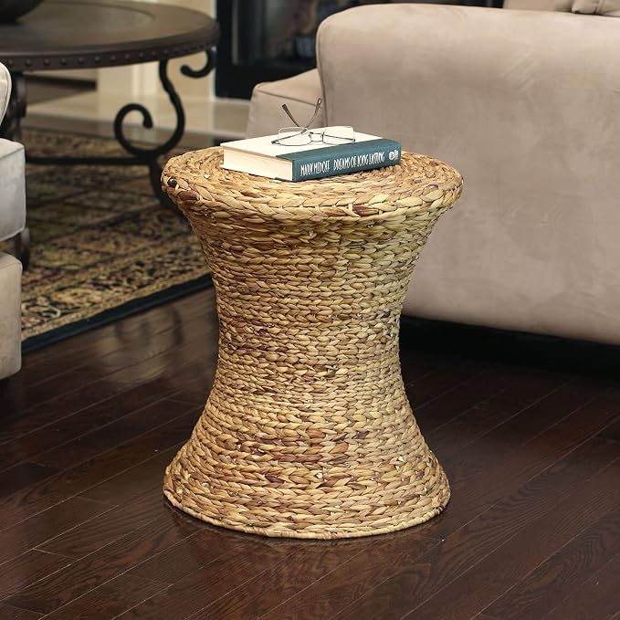 Household Essentials Handwoven Water Hyacinth Wicker Stool - Image 8