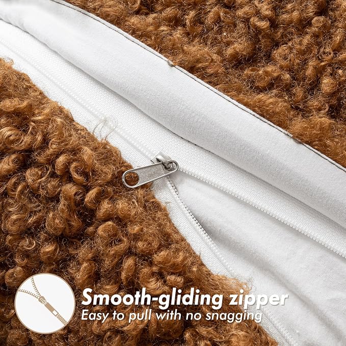 Faux Fur Throw Pillow Covers 20x20 Inch Set of 2 Boucle Neutral Decorative - Image 6