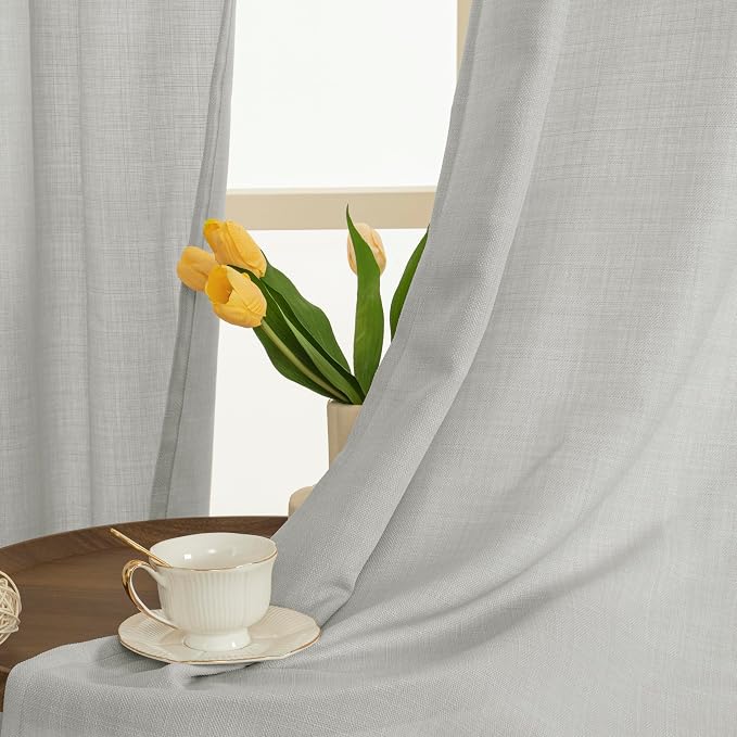 72 inch Linen Curtains for Bedroom, 52 x 72 Inch, Light Grey | Grommet - Image 3