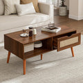 ZttRiee Coffee Table with Storage, Boho Dining Table with Rattan Drawer and by ZttRiee