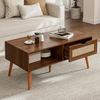 ZttRiee Coffee Table with Storage, Boho Dining Table with Rattan Drawer and by ZttRiee