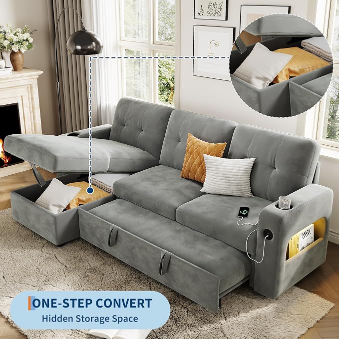 GarveeHome 84 Inch Sleeper Sofa Couch, L-Shaped Sofa, Convertible Pull Out Sofa - Image 4