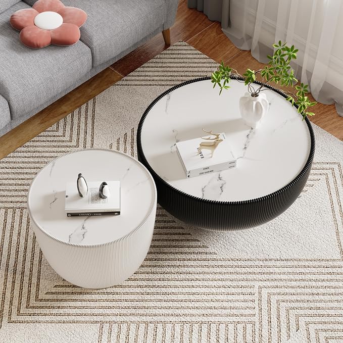 SSLine Bowl-Shape Coffee Table Set of 2 Modern Sintered Stone Top Nesting - Image 5
