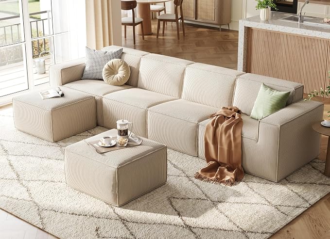 LINSY HOME Modular Sectional Sofa, Corduroy Sectional Cloud Couches by LINSYHOME