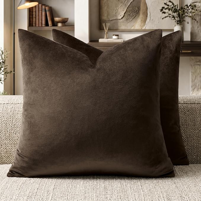 GIGIZAZA Brown Velvet Pillow Covers 24x24 Decorative Pillows Pack of 2 | Throw by GIGIZAZAFocusingonhomedecoration