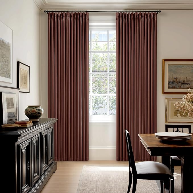 Chestnut Brown 96 Inch Blackout Pinch Pleated Curtains 2 Panels | Thick Linen - Image 8