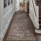 3x8 Brown Blue Vintage Floral Washable Runner Rug - Image 3
