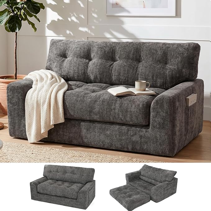 MONVANE 55.5" Convertible Loveseat Sofa, 2-in-1 Boneless Sleeper Sofa Bed Futon by MONVANE