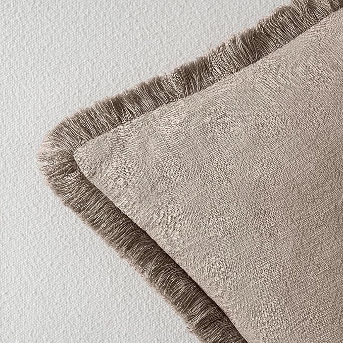 MIULEE Linen Fringe Decorative Fall Euro Throw Pillow Covers Dune 22x22 | Set - Image 3