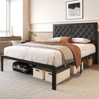 Fluest Queen Bed Frame with Headboard Linen Upholstered Bed Frame Platform - Image 3