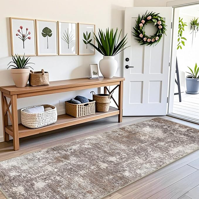 3x8 Non-Slip Washable Hallway Runner Rug – Abstract Modern Neutral Wide Carpet - Image 3