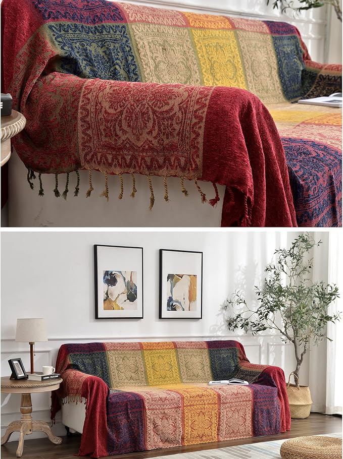 Boho Throw Blanket, Chenille Jacquard Tassels Throw Blankets - Image 6