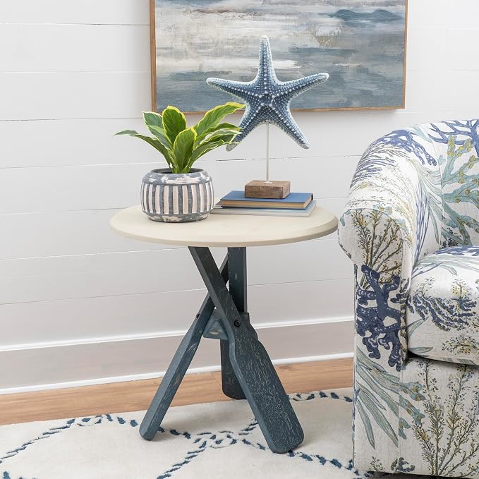 Powell Round Top Shanice Oar Coastal Blue and White Side Table - Image 2