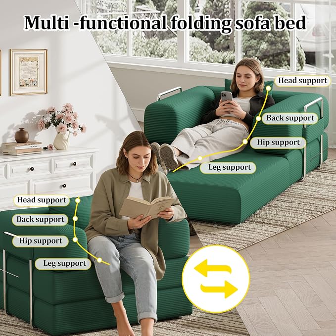 BSHOMGI Folding Sofa Bed, 2 in 1 Convertible Sofas to Lounger Comfy Single Bean - Image 4