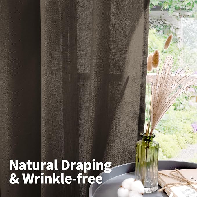 YoungsTex Brown Linen Semi Sheer Curtains 80 Inches Long - Image 6