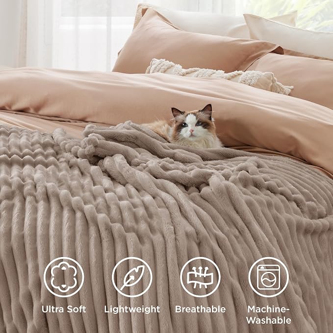 Bedsure Soft Twin Blanket for Bed Decor Gifts Light Brown 60"x80" | Birthday - Image 5
