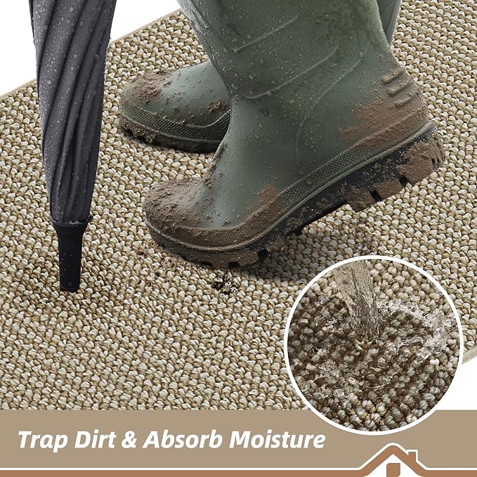 BEQHAUSE Dirt Trapper Door Mat 17" x 30" Half Circle Non Slip, Light Beige | - Image 3