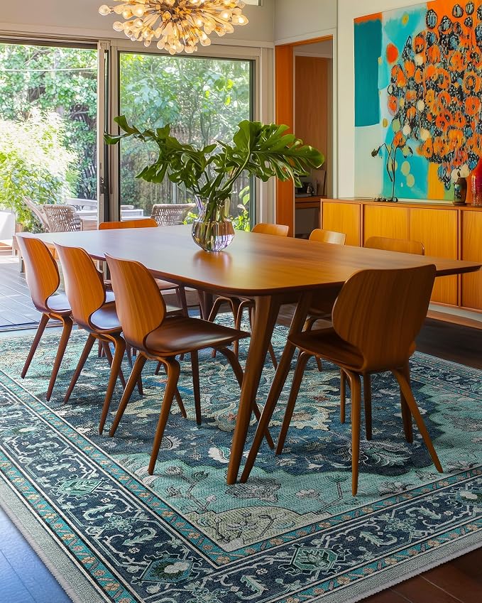RELEANY Washable Area Rug, Large 10'x12', Teal | Non-Slip, Water Repellent - Image 4
