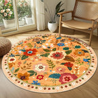 RELEANY Floral Washable Round 6ft Area Rug Yellow/Orange/Red | Flower Carpet - Image 9