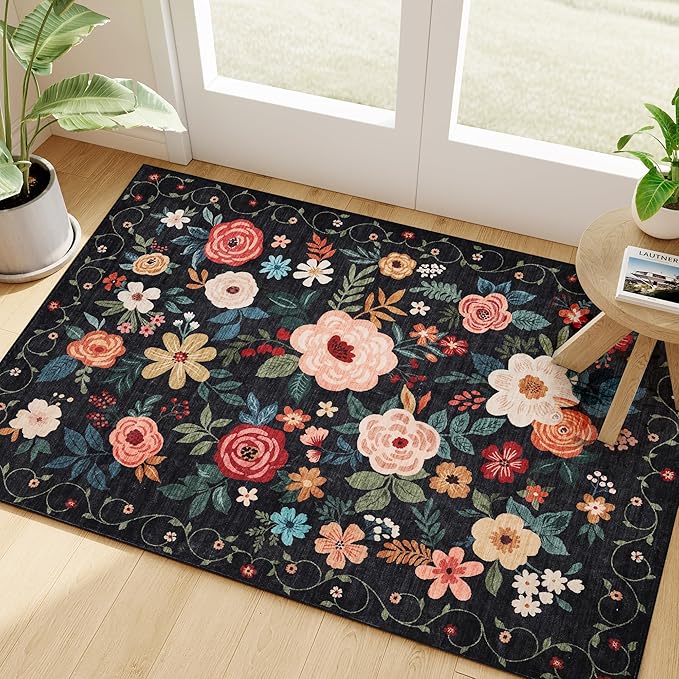 DUKINO 2x3 Door Mat Indoor Entrance, Floral Washable Rug Non Slip, Non-Shedding by DUKINO