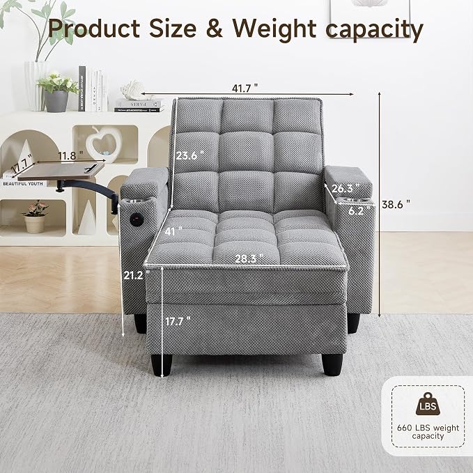 oaaktu Single Modern Comfy Upholstered Chaise Lounge Sofa Chair - Image 2