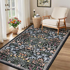 PLHXFR Area Rug Living Room: 3x5 Floral Washable Boho Carpet Dark Black | - Image 4