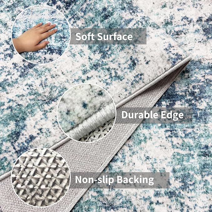 2x3 Small Washable Area Rug: Non-Slip Door Mat Ocean Mist | Dense Low Pile - Image 3