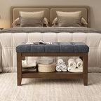 ABHENG Solid Rubber Wood Shoe Bench, Soft Chenille Material Upholstered Seat by Liveinacomfortablehome