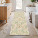 Non Slip Beige Green Bathroom Runner Rug by HazoHaus