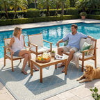 Devoko Patio Furniture 4 Piece Acacia Wood Outdoor Conversation Sofa Set - Image 5
