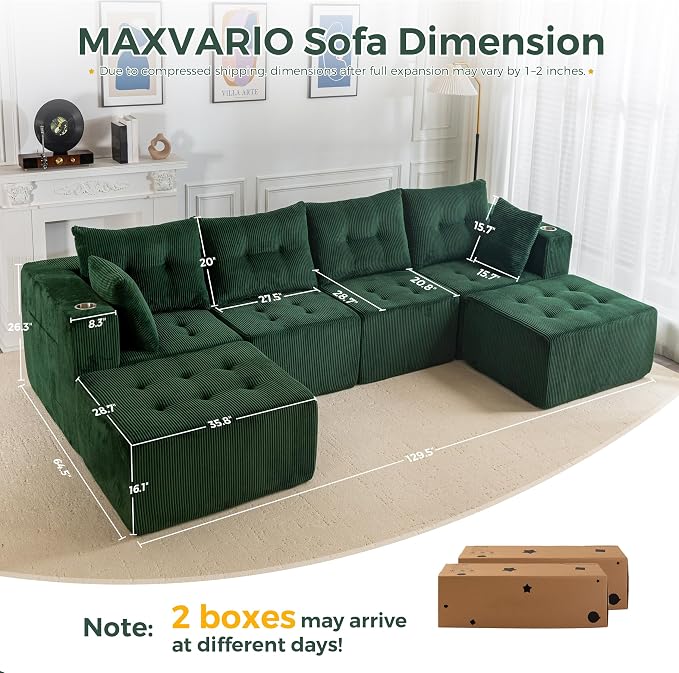 MAXYOYO 129.5" Modular Sectional Sofa Couch, U Shaped Modern Cloud Couch - Image 3