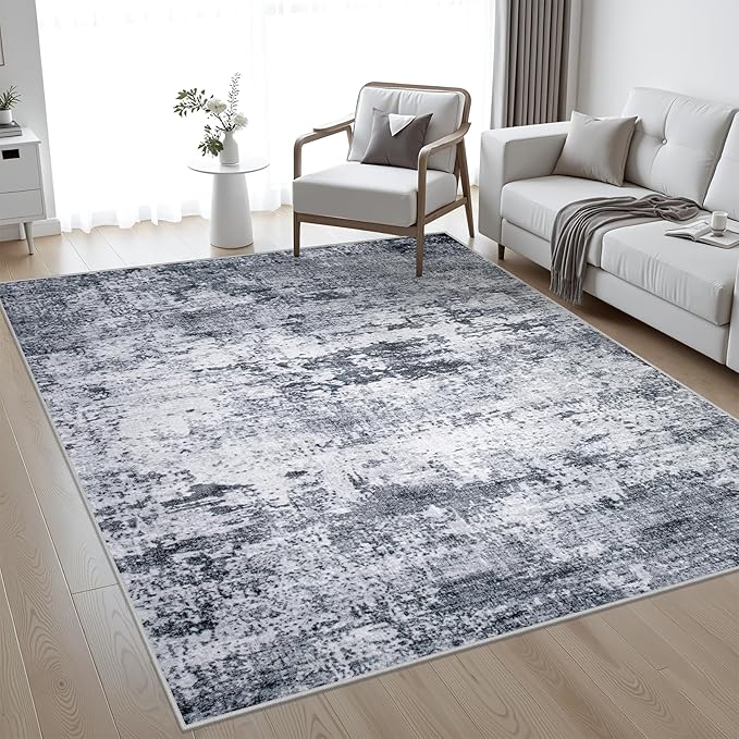 5x8 Area Rug Living Room: Modern Washable Indoor Soft Carpet Grey | - Image 8