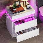 LIKIMIO Night Stand with Charging Station, Modern White Nightstand with LED - Image 2