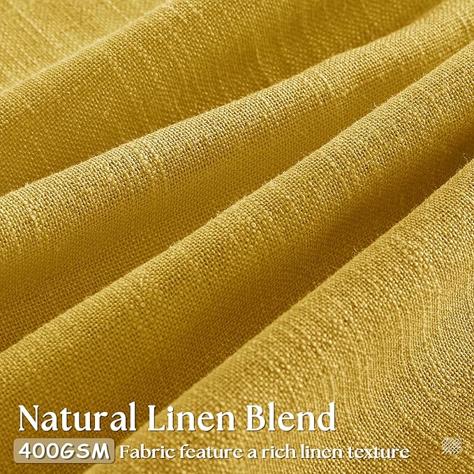 Mustard Yellow Pleated Semi Sheer Linen Curtains 108 Inches Long 2 Panel | - Image 3