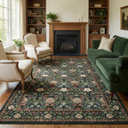GarveeHome Green Washable Area Rug 5x7, Retro Floral Low Pile Non Slip Living - Image 9
