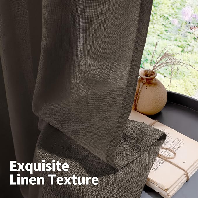 YoungsTex Brown Linen Semi Sheer Curtains 80 Inches Long - Image 9